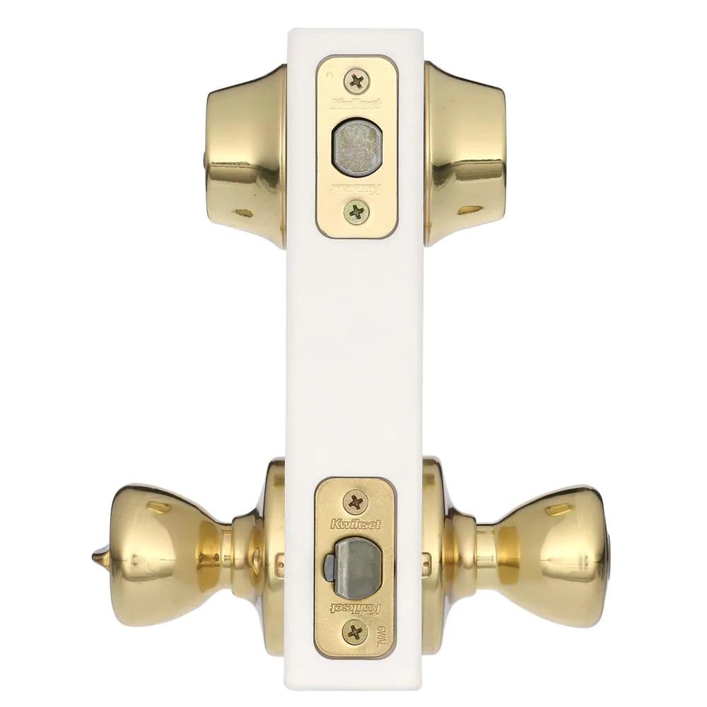 Tylo Polished Brass Entry Door Knob and Double Cylinder Deadbolt Combo Pack with Microban Antimicrobial Technology