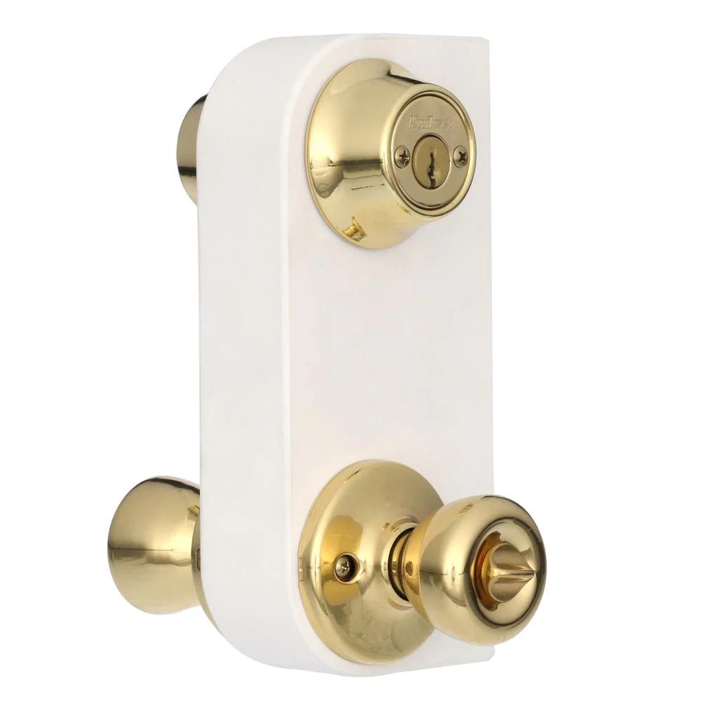 Tylo Polished Brass Entry Door Knob and Double Cylinder Deadbolt Combo Pack with Microban Antimicrobial Technology