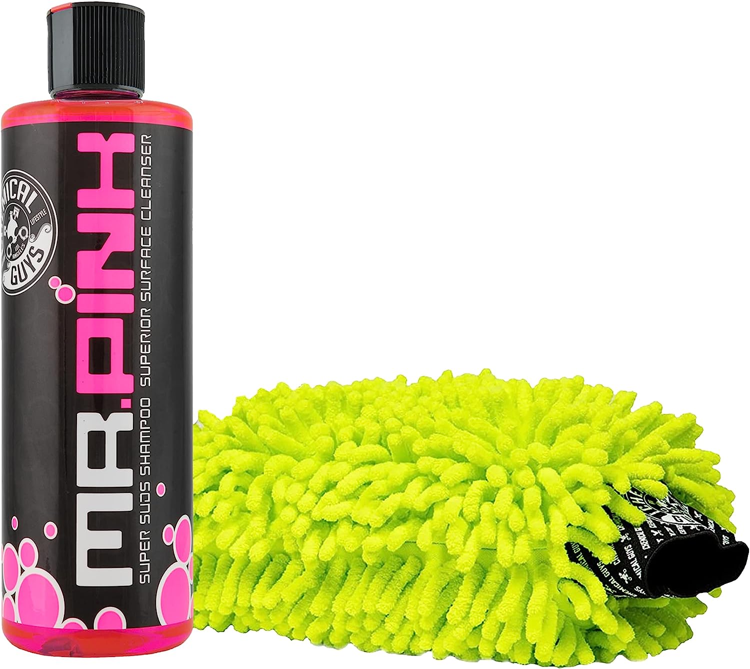 Chemical Guys CWS_402_16M Car Wash Starter Bundle - Mr. Pink Foaming Car Wash Soap, 16 fl oz, Candy Scent + Green Chenille Wash Mitt (2 Items) Works on Cars, Trucks, SUVs, RVs &amp; More