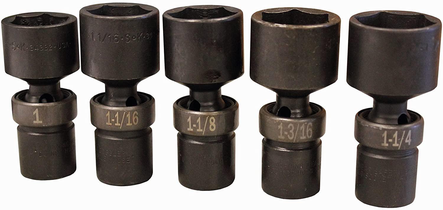 SK Hand Tools 34302 5-Piece 1/2-Inch Drive 6 Point Swivel Fractional Impact Socket Set