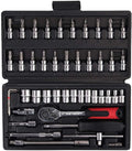 LLRYN 1/4" 5-25Nm Ratchet Torque Wrench Square Drive Click Car Hand Tool Adjustable 46 Pcs Hand Tools for Car Bike Repair Tool