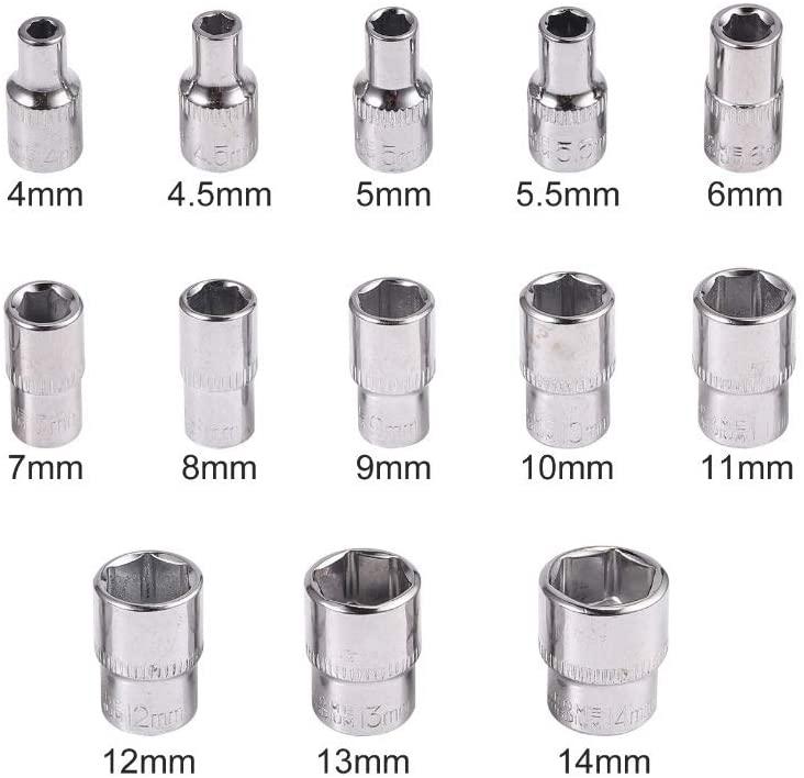 LLRYN 1/4" 5-25Nm Ratchet Torque Wrench Square Drive Click Car Hand Tool Adjustable 46 Pcs Hand Tools for Car Bike Repair Tool