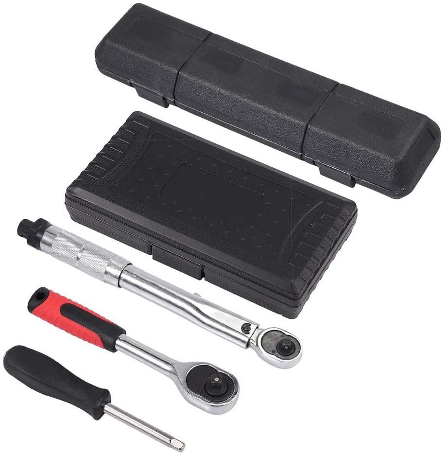 LLRYN 1/4" 5-25Nm Ratchet Torque Wrench Square Drive Click Car Hand Tool Adjustable 46 Pcs Hand Tools for Car Bike Repair Tool
