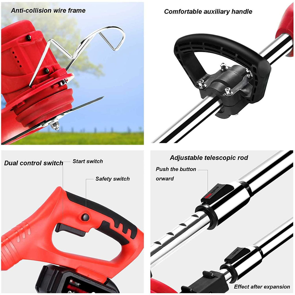 SuoANI Cordless Lawn Mower Adjustable Grass Trimmer Edger Handheld Mini-Mower with 3 Cutter Heads Electric Lawn Mower for Garden, Yard and Farm