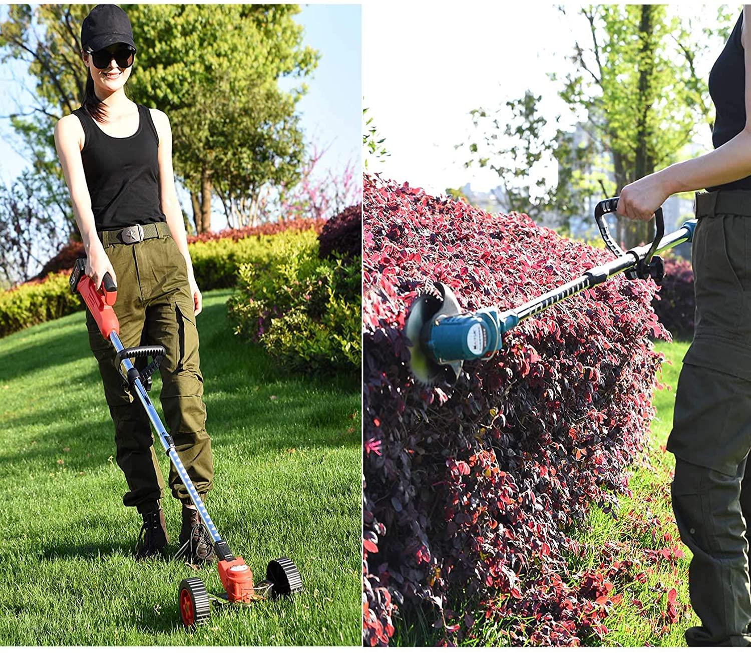 SuoANI Cordless Lawn Mower Adjustable Grass Trimmer Edger Handheld Mini-Mower with 3 Cutter Heads Electric Lawn Mower for Garden, Yard and Farm