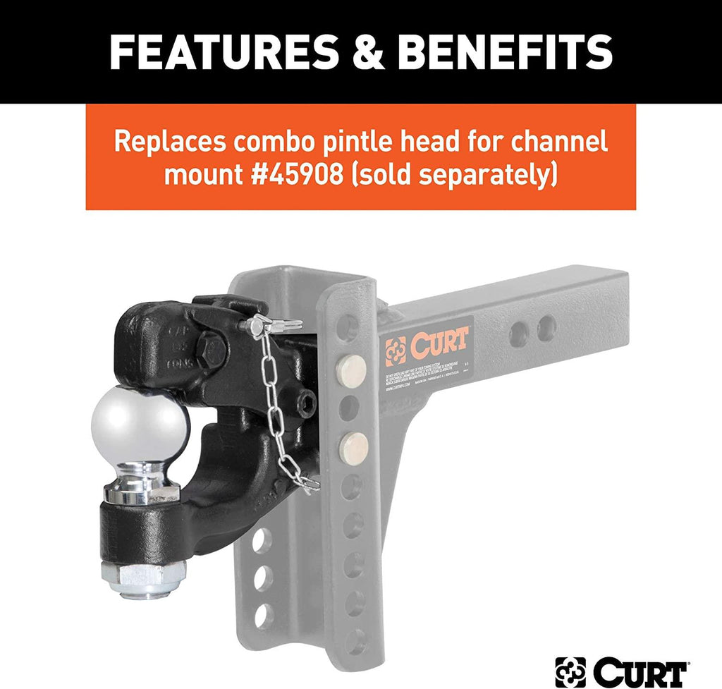CURT 45922 Channel Mount Pintle Attachment with 2-5/16-Inch Ball, 20,000 lbs, Shank Required , Black
