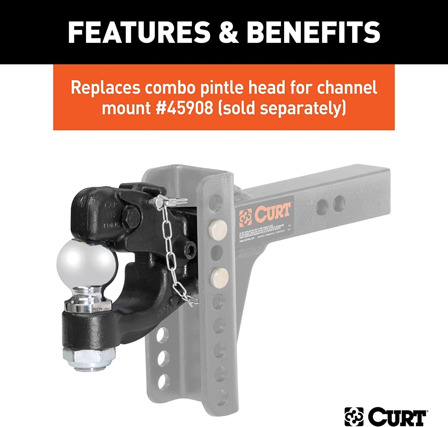 CURT 45922 Channel Mount Pintle Attachment with 2-5/16-Inch Ball, 20,000 lbs, Shank Required , Black