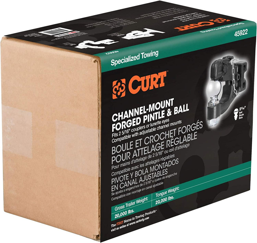 CURT 45922 Channel Mount Pintle Attachment with 2-5/16-Inch Ball, 20,000 lbs, Shank Required , Black