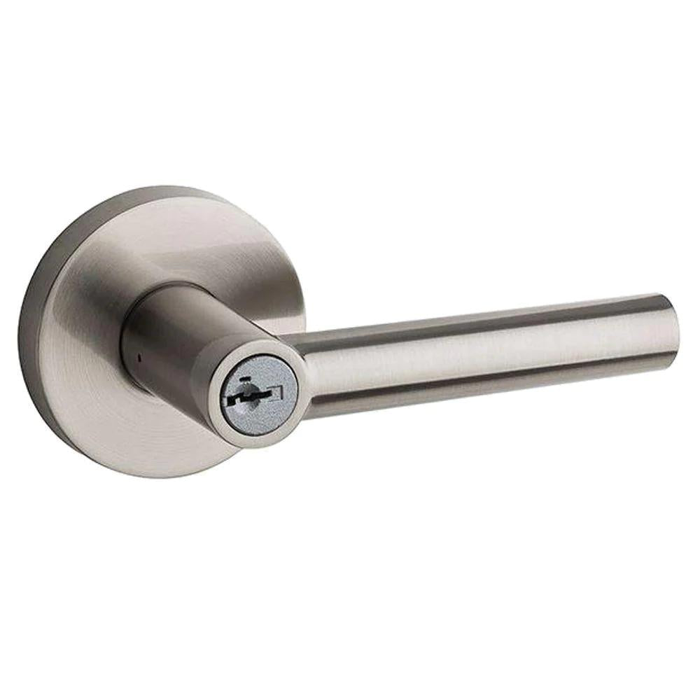 Milan Satin Nickel Round Keyed Entry Door Lever featuring SmartKey Security