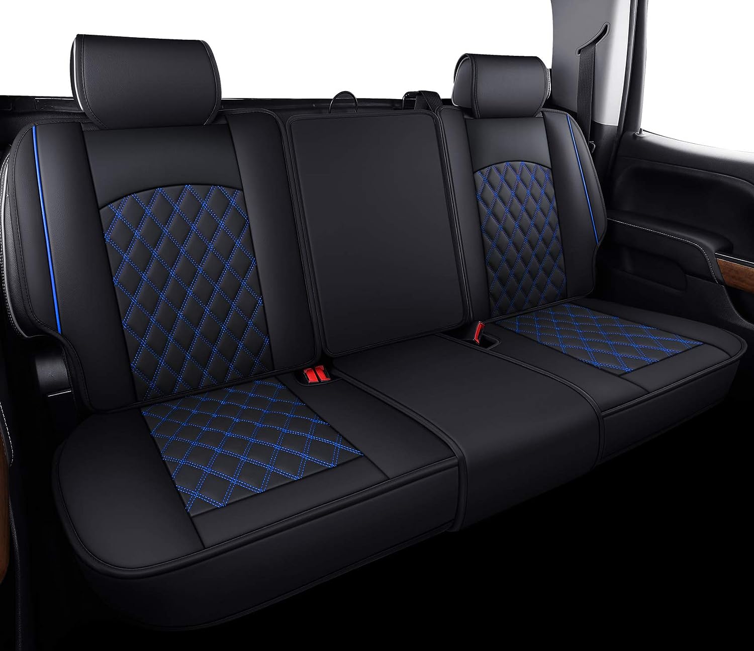 Aierxuan Back Seat Covers Compatible with Chevy Silverado GMC Sierra Pickup Custom Fit 2007-2024 1500 2500HD 3500HD Crew Double Extended Cab Waterproof Leather Split Bench (Rear Seat/Blue)