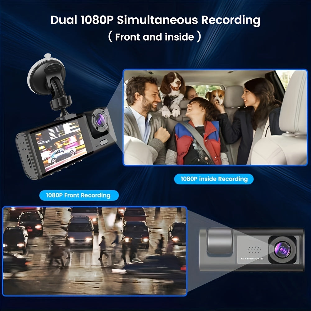 Dash Cam For Cars,Front And Inside,1080P Dual Camera With IR Night Vision,Loop Recording,Car DVR Blackbox With 2 Inch IPS Screen