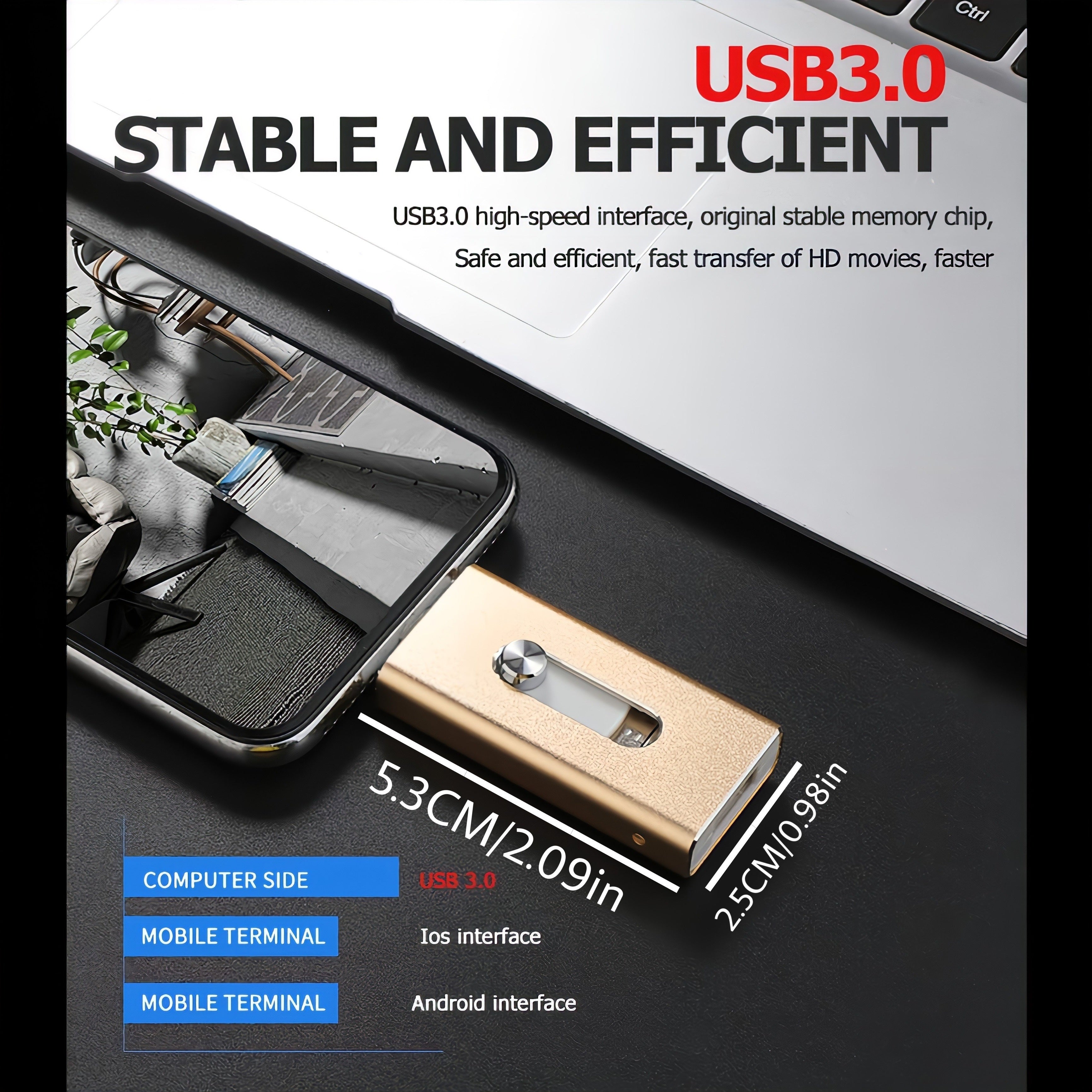 USB Flash Drive 3.0  Photostick, High Speed Sticks External StoraPen Drive For Phone/Pad/Android/PC, Copy Photo Videos Files With One Click.