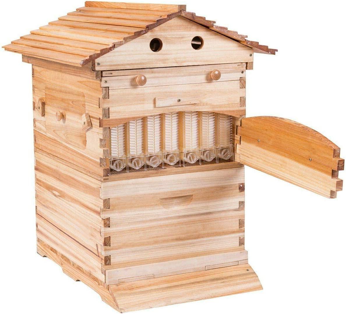 Automatic Wooden Bee Hive House kit Beehive Boxes with 7 Peice Comb Honey Frames for Beginning and Professional Beekeepers