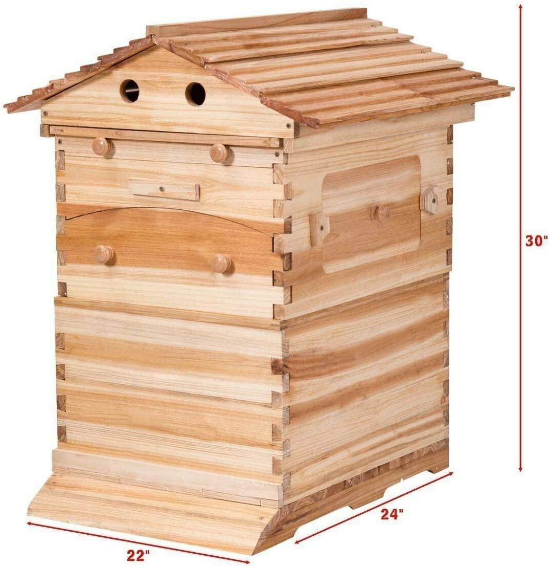 Automatic Wooden Bee Hive House kit Beehive Boxes with 7 Peice Comb Honey Frames for Beginning and Professional Beekeepers