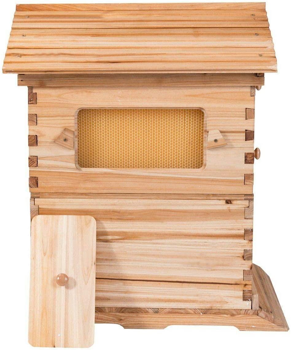 Automatic Wooden Bee Hive House kit Beehive Boxes with 7 Peice Comb Honey Frames for Beginning and Professional Beekeepers