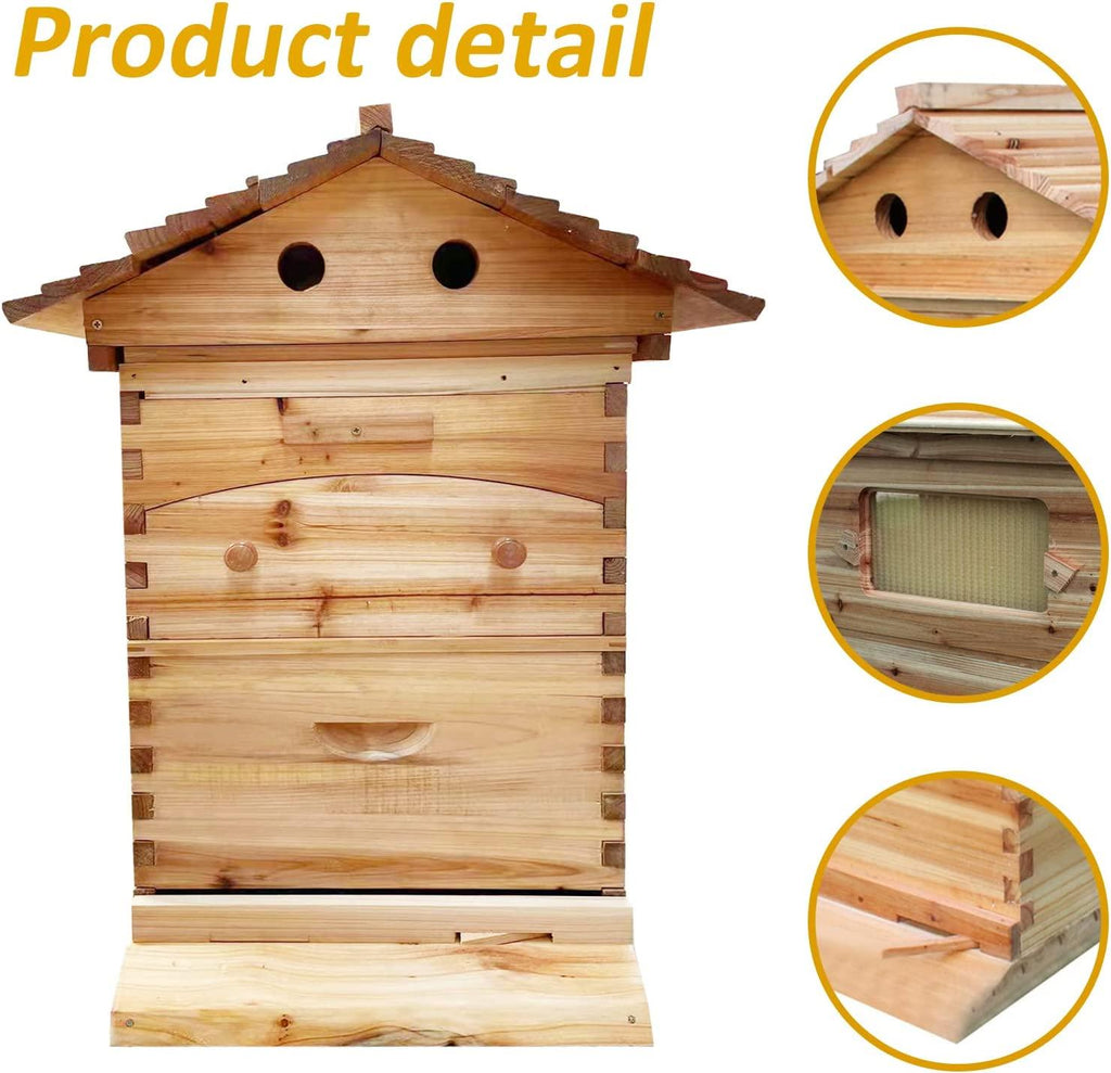 Automatic Wooden Bee Hive House kit Beehive Boxes with 7 Peice Comb Honey Frames for Beginning and Professional Beekeepers