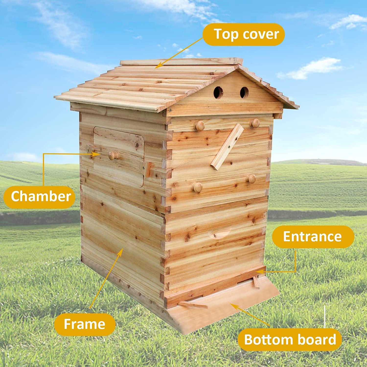 Automatic Wooden Bee Hive House kit Beehive Boxes with 7 Peice Comb Honey Frames for Beginning and Professional Beekeepers