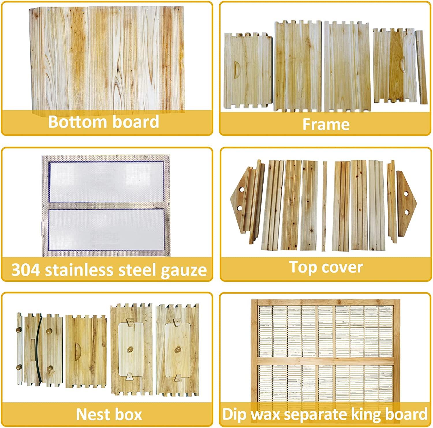 Automatic Wooden Bee Hive House kit Beehive Boxes with 7 Peice Comb Honey Frames for Beginning and Professional Beekeepers