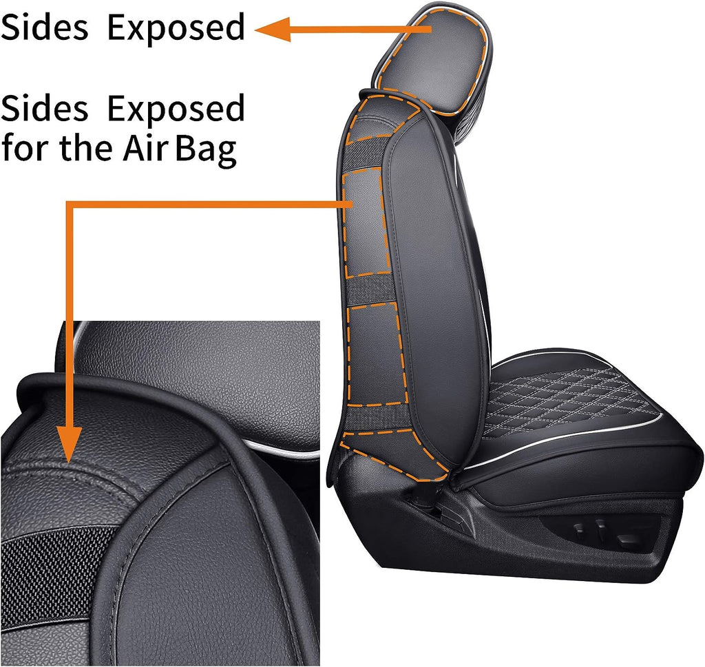 Front Seat Covers Chevy Silverado GMC Sierra Pickup Trail Boss Z71 Custom Fit 2007-2024 1500 2500HD 3500HD Crew Double Extended Cab Waterproof Leather Seat Protectors(2 PCS Front, Black-White)