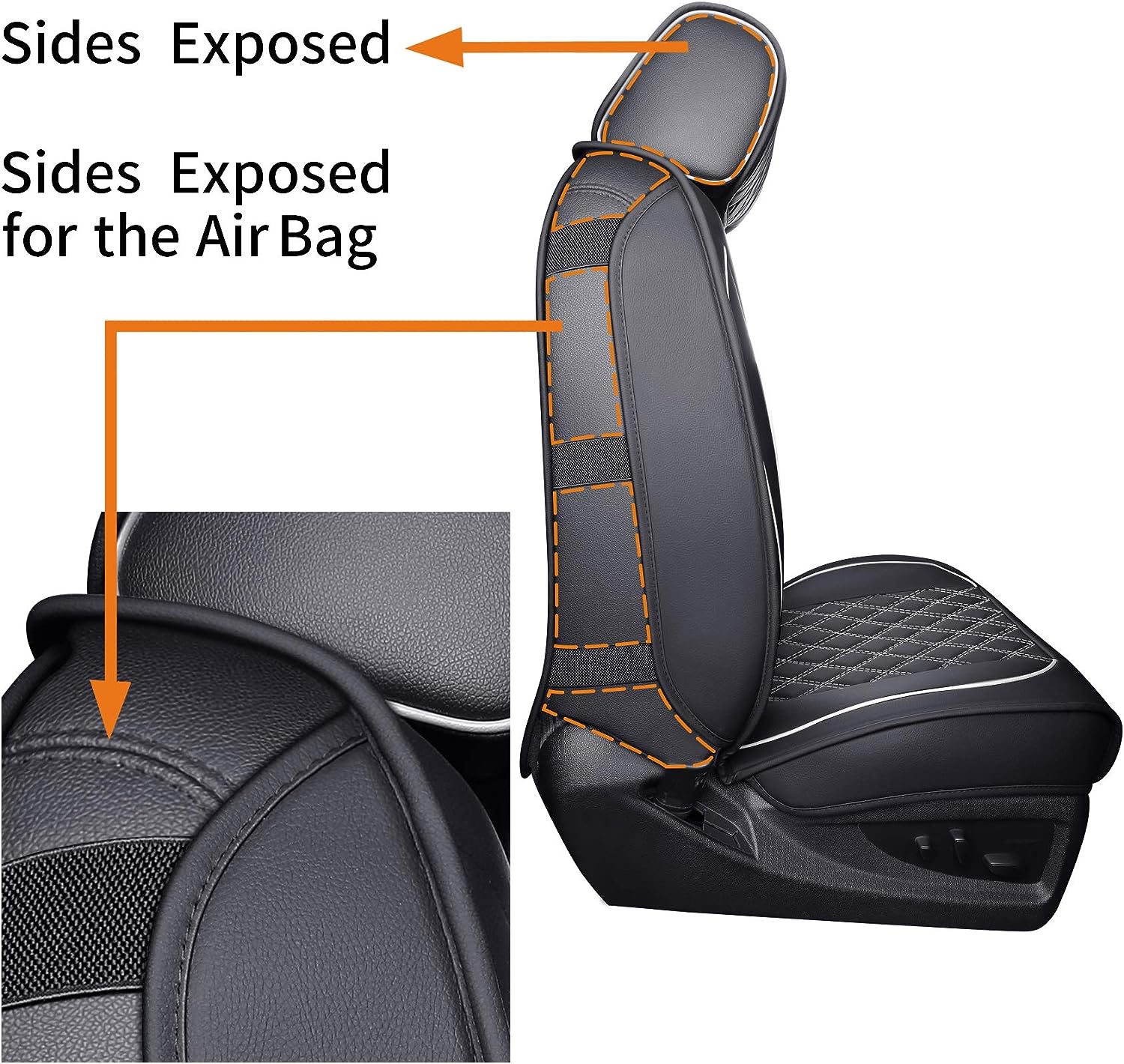 Front Seat Covers Chevy Silverado GMC Sierra Pickup Trail Boss Z71 Custom Fit 2007-2024 1500 2500HD 3500HD Crew Double Extended Cab Waterproof Leather Seat Protectors(2 PCS Front, Black-White)