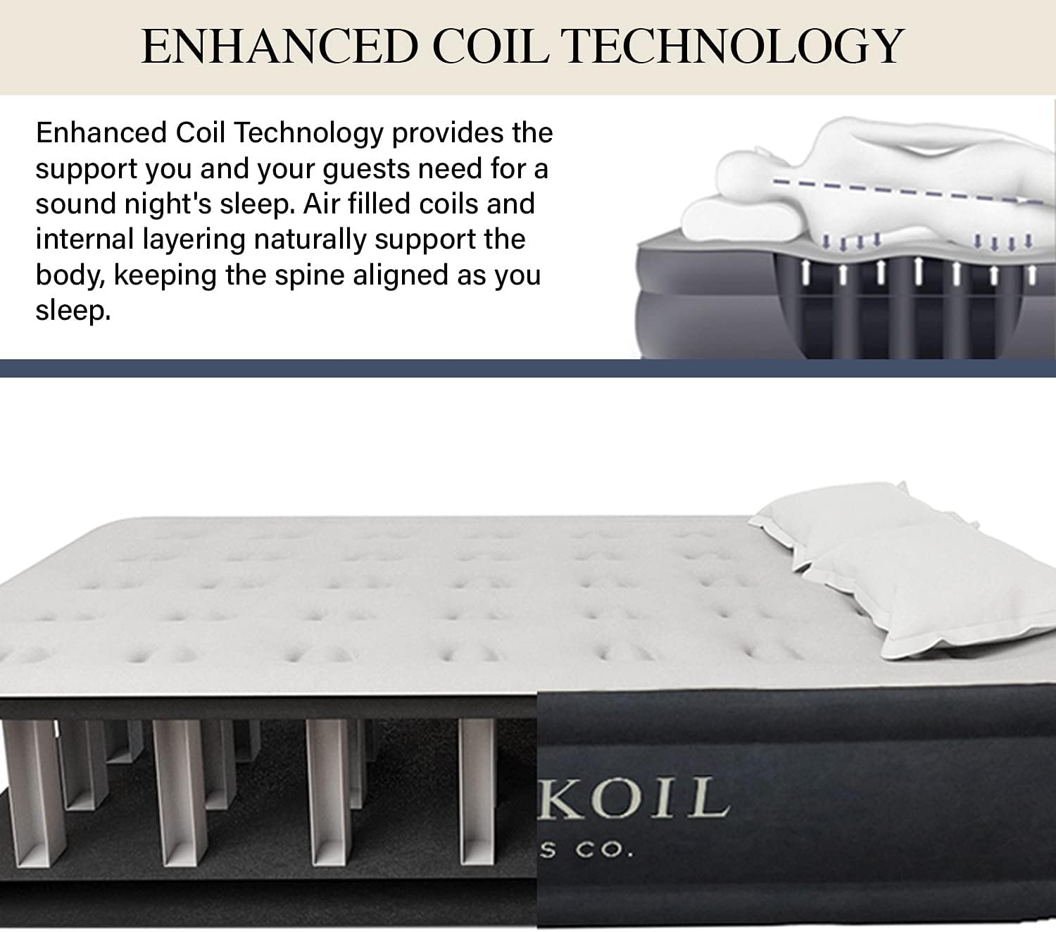 King Koil Luxury Air Mattress Queen with Built-in Pump for Home, 20” Queen Size Inflatable Airbed Luxury Double High Adjustable Blow Up Mattress, Durable - Portable and Waterproof, Black