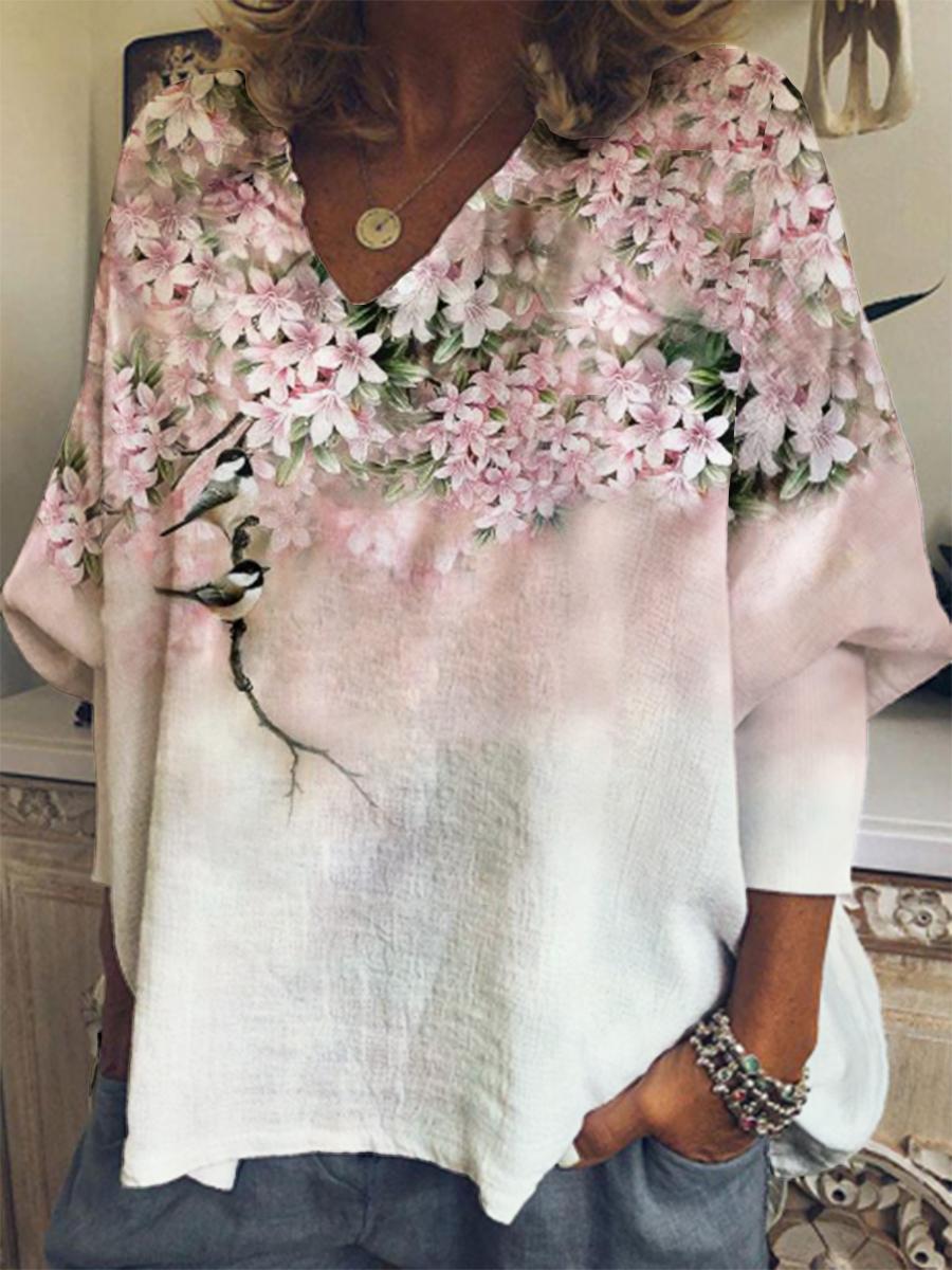 Women's Casual Flower Print Long-sleeved Blouse