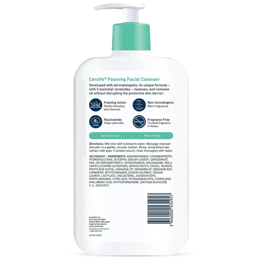 CeraVe Foaming Facial Cleanser | Daily Face Wash for Oily Skin with Hyaluronic Acid, Ceramides, and Niacinamide| Fragrance Free Paraben Free | 19 Fluid Ounce