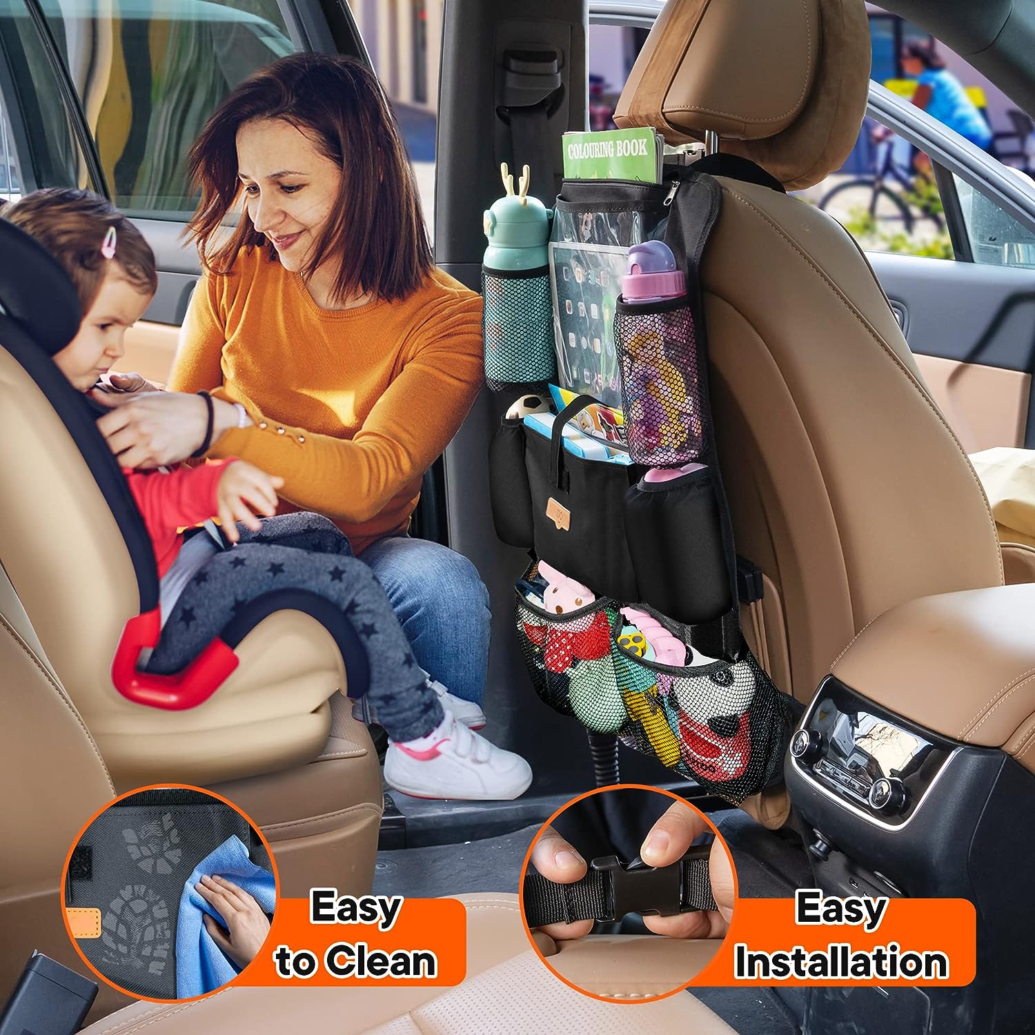 SURDOCA Car Organizers and Storage, Upgraded Car Seat Organizer with 11-inch Touch Screen Tablet Holder, Backseat Car Organizer with 9 Pockets, Car Seat Protector Road Trip Essentials for Kids, 1 Pack