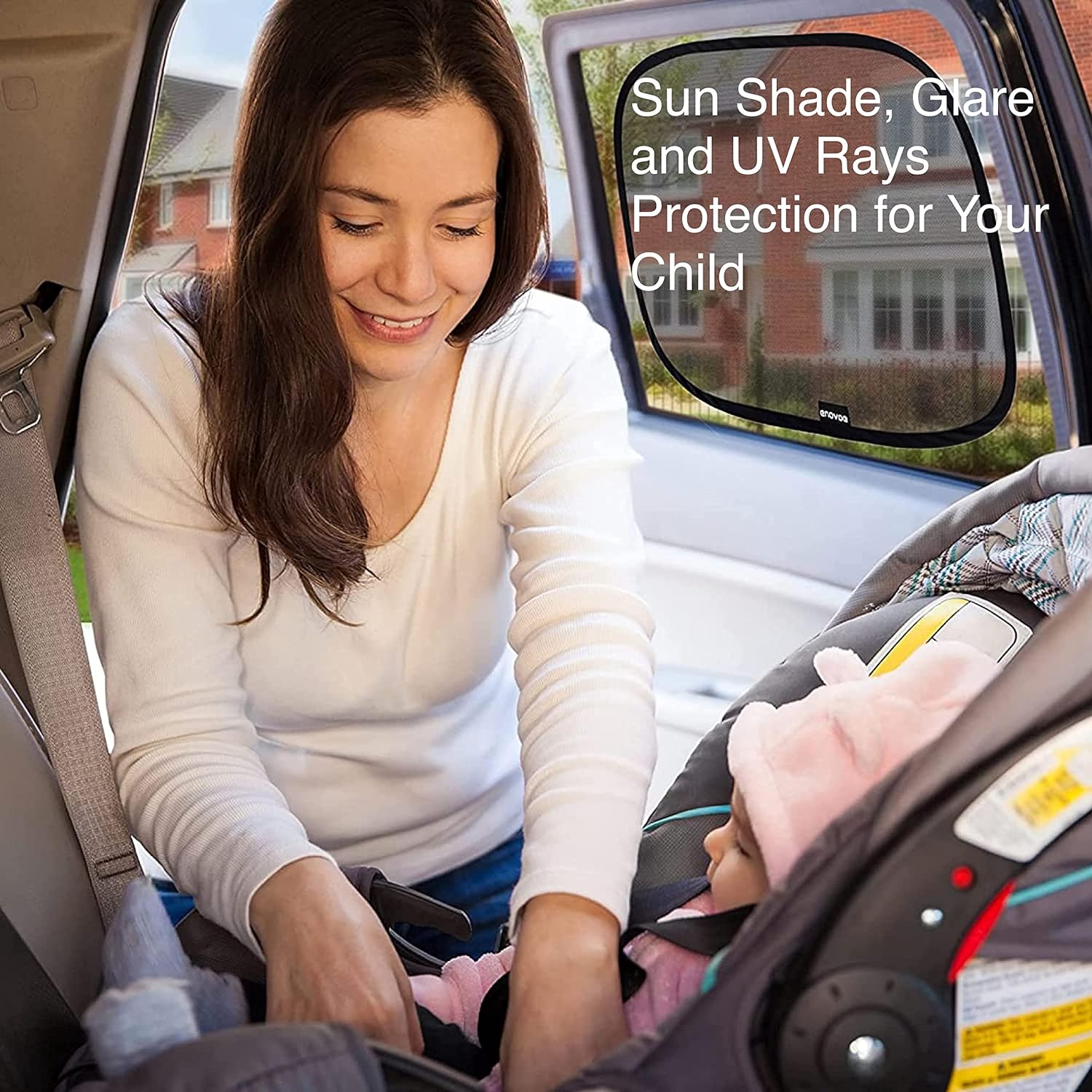 Enovoe Car Window Shade for Baby - (4 Pack) - Medium - 19" x 12" - Cling Car Sun Shade for Windows - Sun, Glare and UV Rays Protection for Your Child - Car Window Shades for Side Window