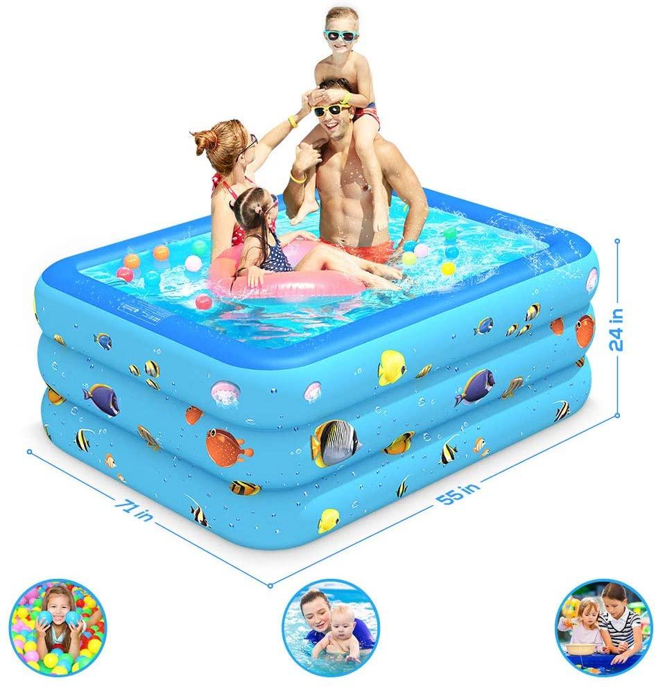 Luxby Inflatable Pool, Kiddie Pool Inflatable, Blow-up Pool, Swimming Pools for Kids and Adults, Family, Toddler Kids, Garden, Outdoor, Backyard, Indoor, 71" 55" 24"