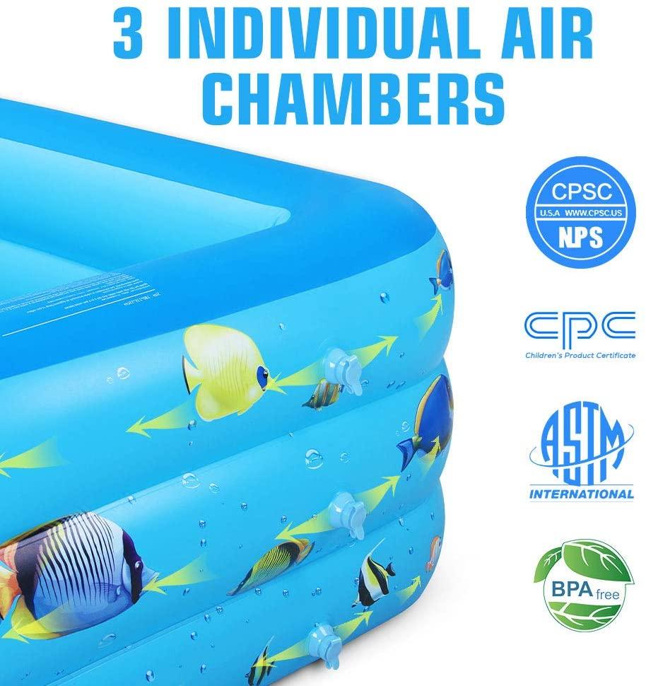 Luxby Inflatable Pool, Kiddie Pool Inflatable, Blow-up Pool, Swimming Pools for Kids and Adults, Family, Toddler Kids, Garden, Outdoor, Backyard, Indoor, 71" 55" 24"
