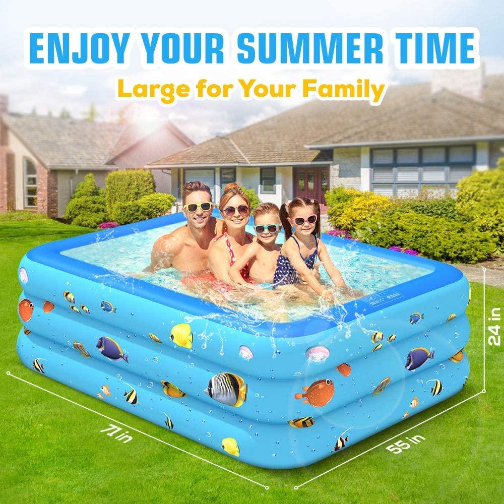 Luxby Inflatable Pool, Kiddie Pool Inflatable, Blow-up Pool, Swimming Pools for Kids and Adults, Family, Toddler Kids, Garden, Outdoor, Backyard, Indoor, 71" 55" 24"