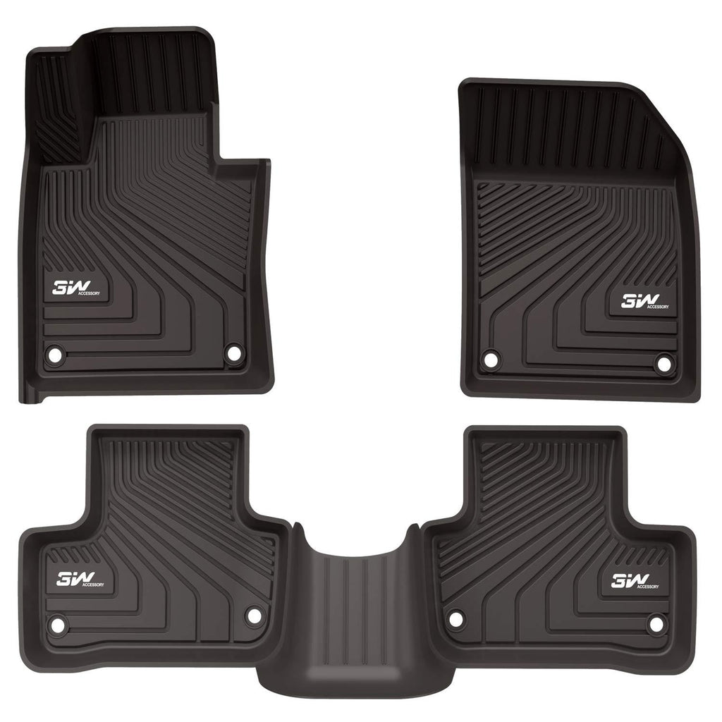 3W Floor Mats for Volvo XC60 (2018-2020) - Front&amp;Rear 2 Rows TPE All Weather Heavy Duty Custom Fit T5 T6 Momentum Floor Liner (Not for Hybrid), Black