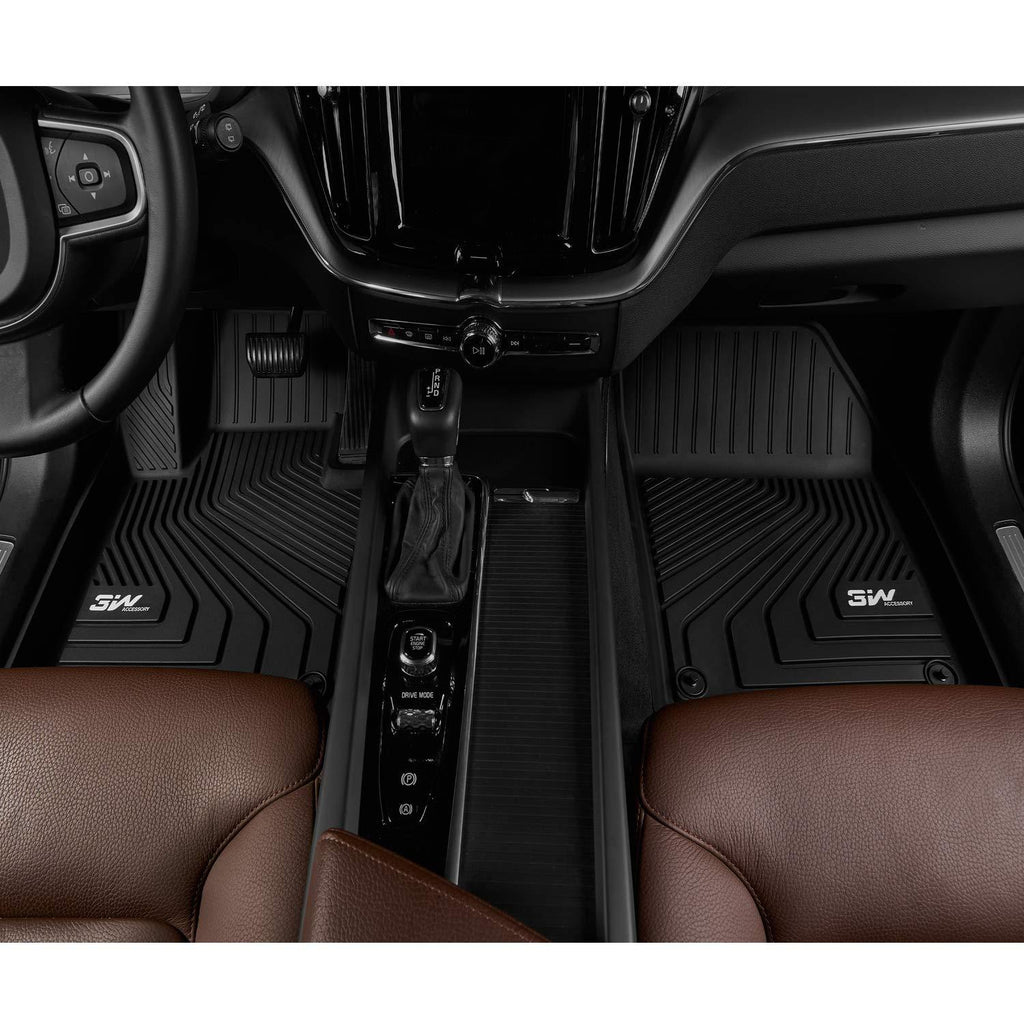 3W Floor Mats for Volvo XC60 (2018-2020) - Front&amp;Rear 2 Rows TPE All Weather Heavy Duty Custom Fit T5 T6 Momentum Floor Liner (Not for Hybrid), Black