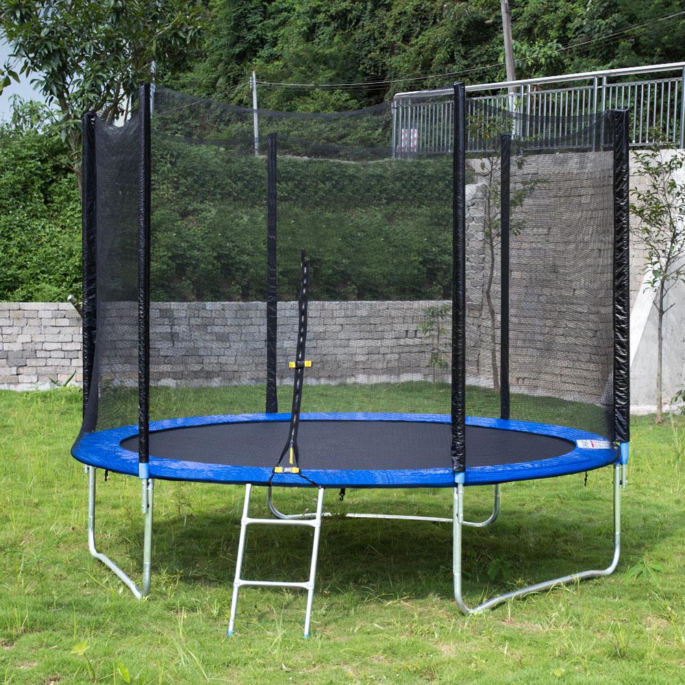 Trampoline with Enclosure Net, Outdoor Patio Fitness Kids Trampoline with PVC Spring Cover Padding, 330lbs Capacity Round Trampoline with Ladder, Recreational Trampoline for Backyard Park Patio, S1572