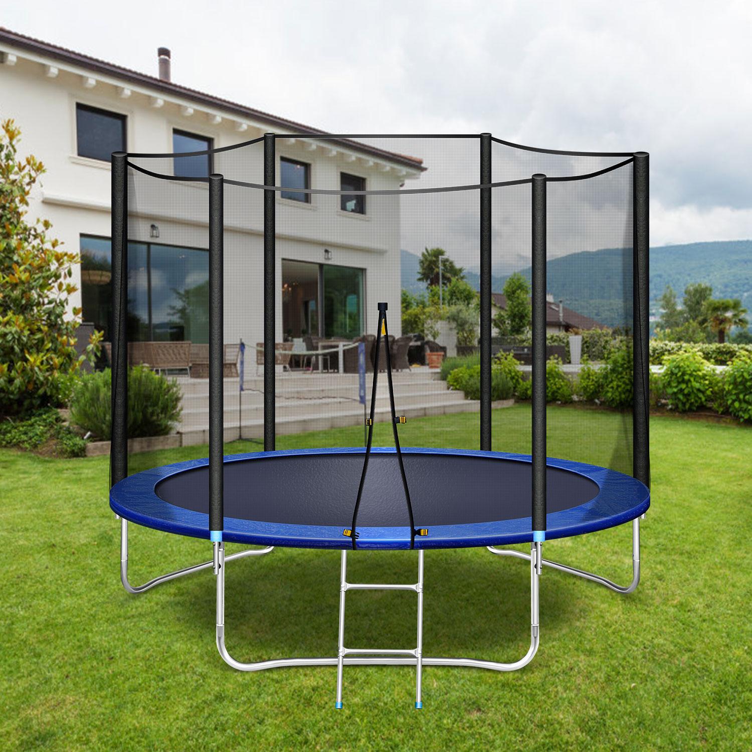 Trampoline with Enclosure Net, Outdoor Patio Fitness Kids Trampoline with PVC Spring Cover Padding, 330lbs Capacity Round Trampoline with Ladder, Recreational Trampoline for Backyard Park Patio, S1572