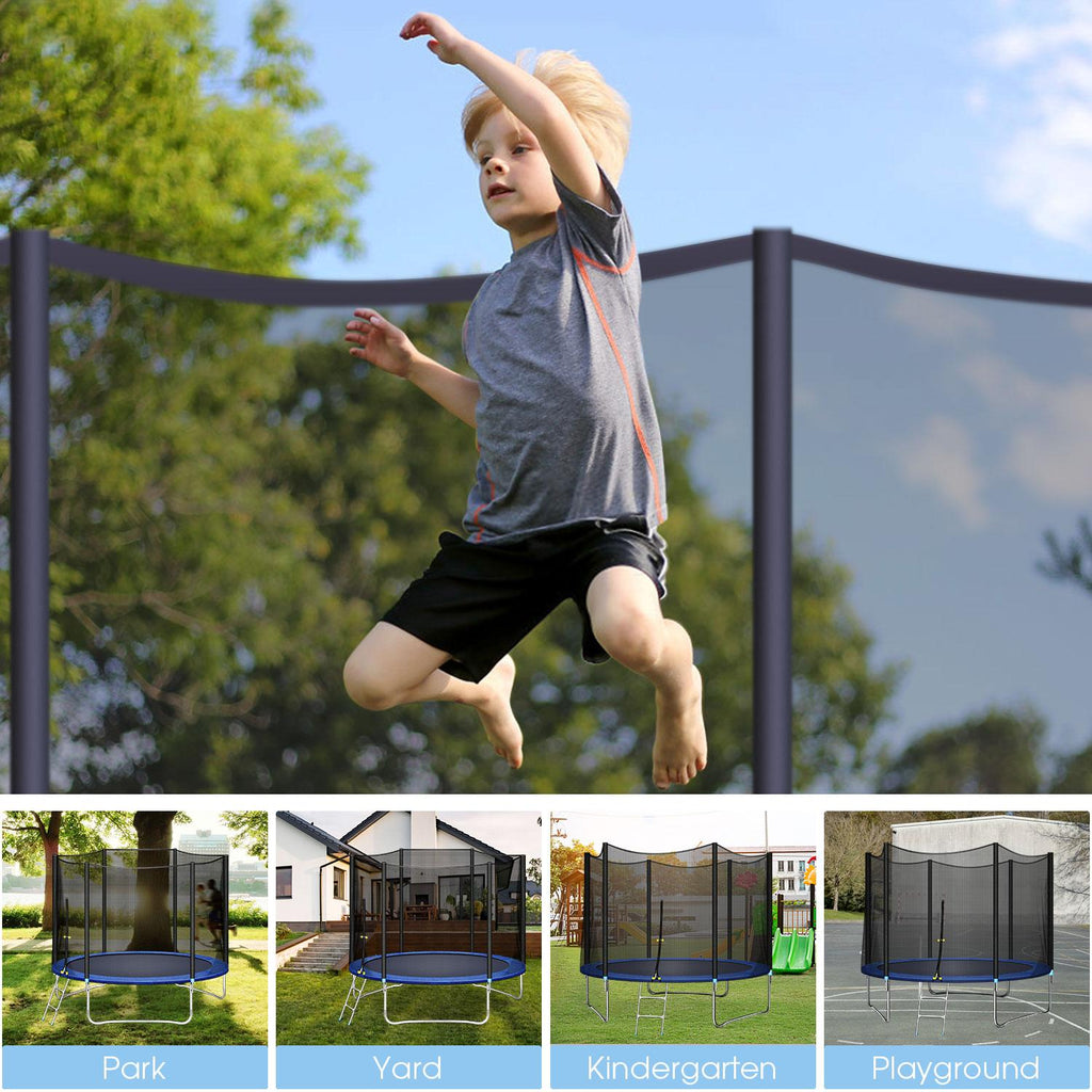 Trampoline with Enclosure Net, Outdoor Patio Fitness Kids Trampoline with PVC Spring Cover Padding, 330lbs Capacity Round Trampoline with Ladder, Recreational Trampoline for Backyard Park Patio, S1572