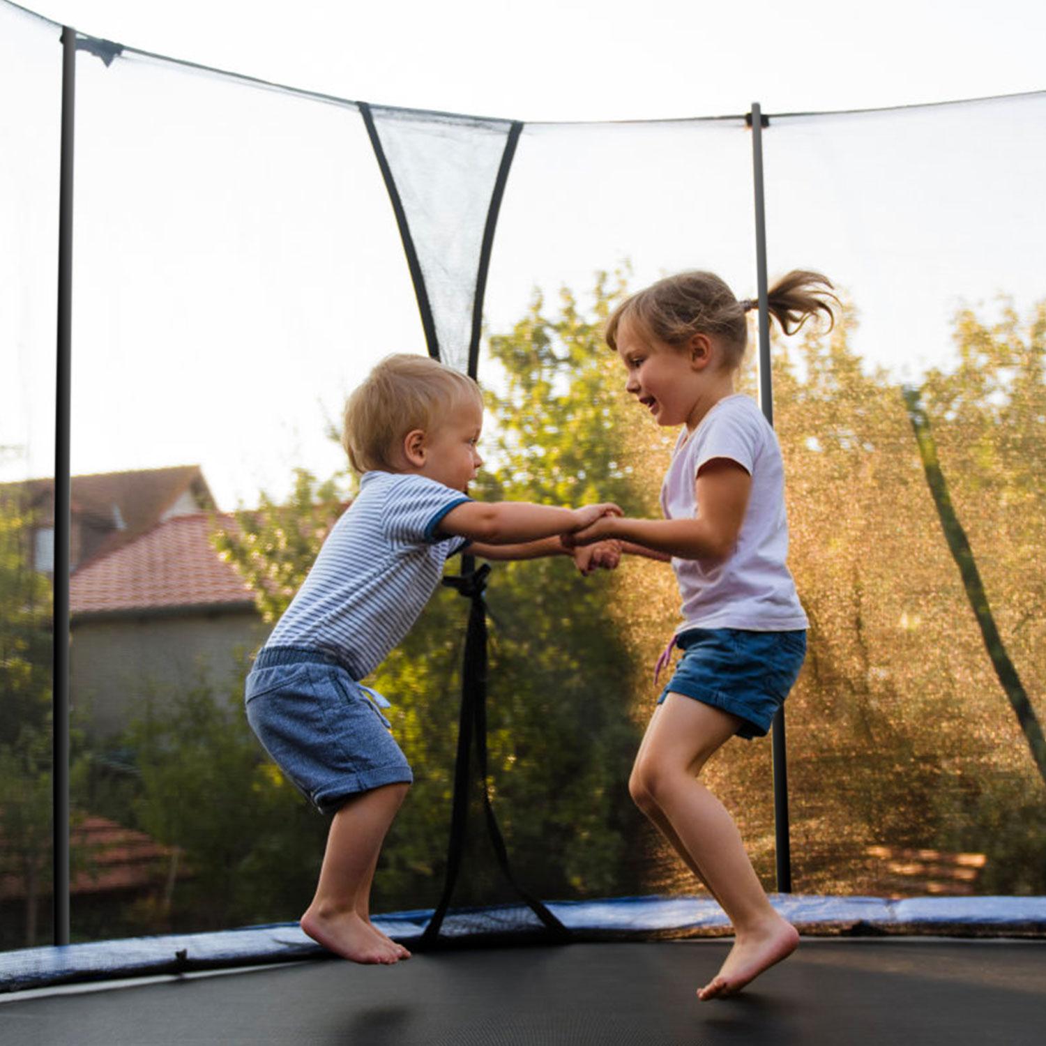 Trampoline with Enclosure Net, Outdoor Patio Fitness Kids Trampoline with PVC Spring Cover Padding, 330lbs Capacity Round Trampoline with Ladder, Recreational Trampoline for Backyard Park Patio, S1572