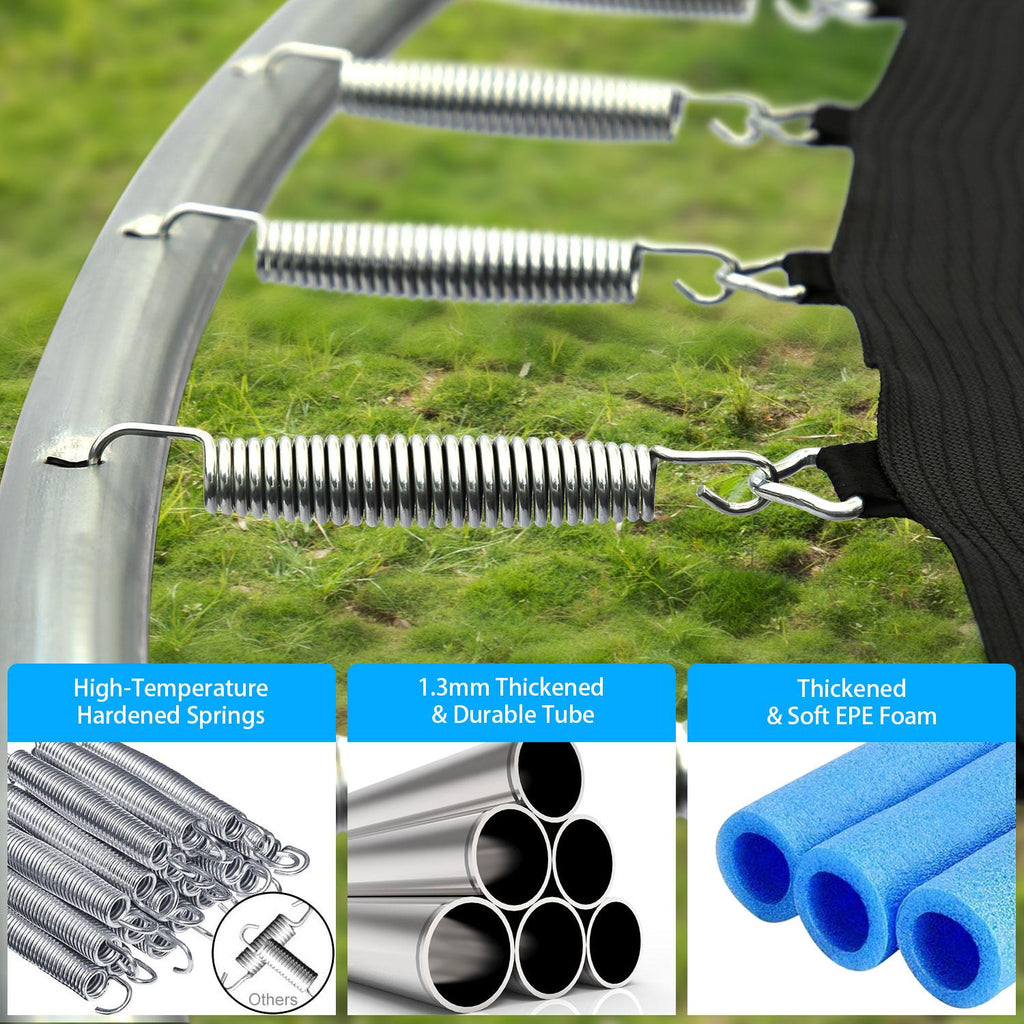 Trampoline with Enclosure Net, Outdoor Patio Fitness Kids Trampoline with PVC Spring Cover Padding, 330lbs Capacity Round Trampoline with Ladder, Recreational Trampoline for Backyard Park Patio, S1572