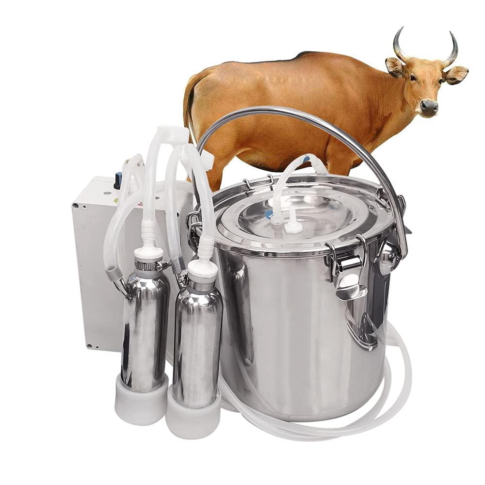 Cow MilMachine 5L Pulsation Vacuum Electric Portable  Steel Kit, High Configuration Double Head Teat Cups for Cow
