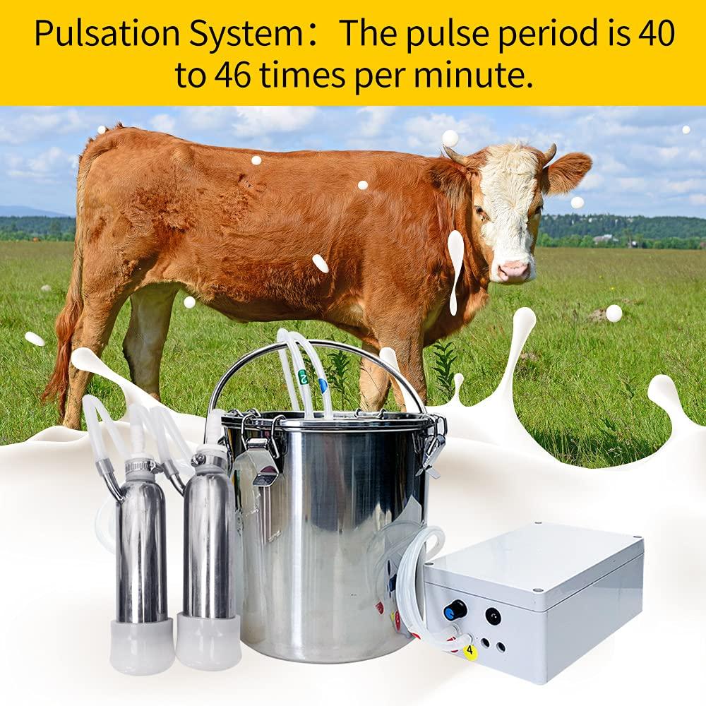Cow MilMachine 5L Pulsation Vacuum Electric Portable  Steel Kit, High Configuration Double Head Teat Cups for Cow