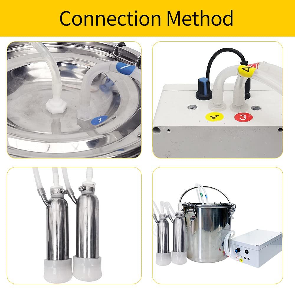 Cow MilMachine 5L Pulsation Vacuum Electric Portable  Steel Kit, High Configuration Double Head Teat Cups for Cow