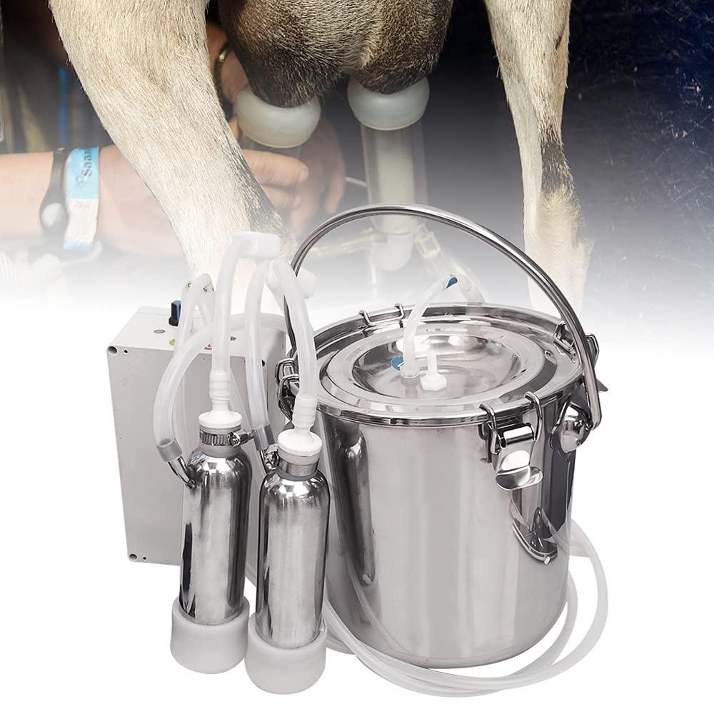 Cow MilMachine 5L Pulsation Vacuum Electric Portable  Steel Kit, High Configuration Double Head Teat Cups for Cow