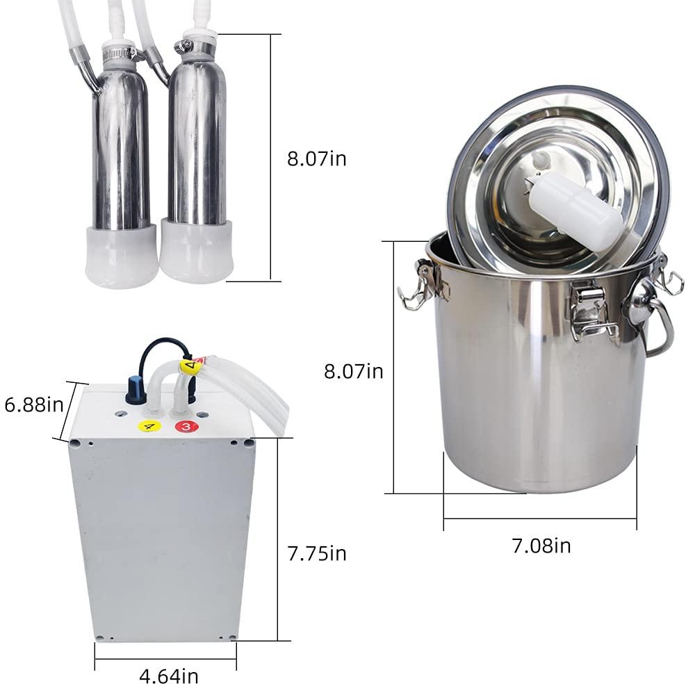 Cow MilMachine 5L Pulsation Vacuum Electric Portable  Steel Kit, High Configuration Double Head Teat Cups for Cow