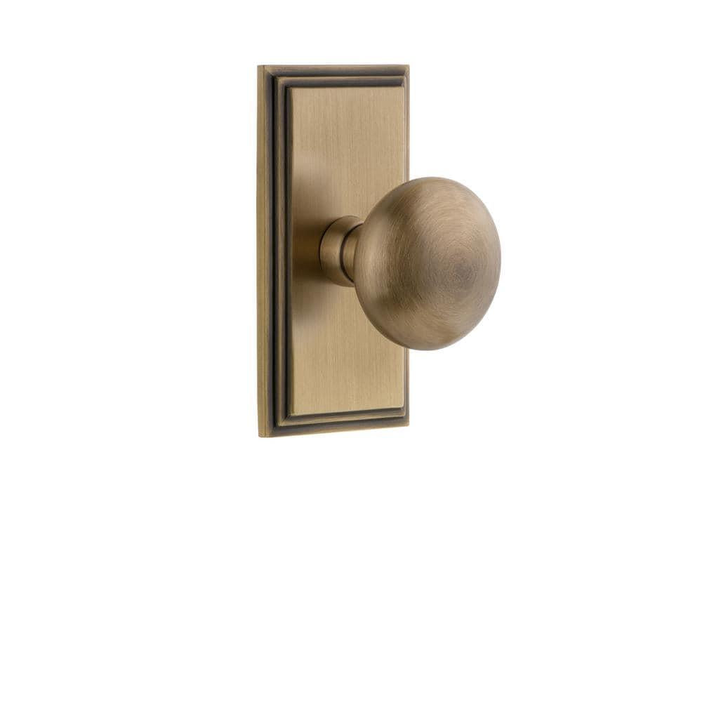 Carre Plate 2-3/8 in. Backset  Brass Privacy Bed/Bath with Fifth Avenue Door Knob