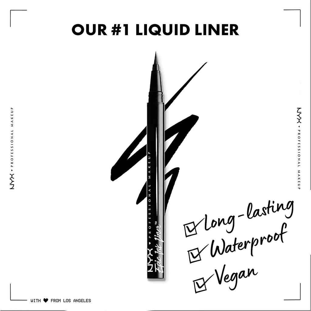 NYX PROFESSIONAL MAKEUP Epic Ink Liner, Waterproof Liquid Eyeliner - Black, Vegan Formula