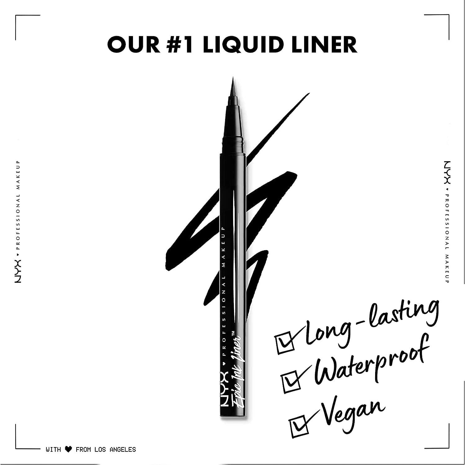 NYX PROFESSIONAL MAKEUP Epic Ink Liner, Waterproof Liquid Eyeliner - Black, Vegan Formula