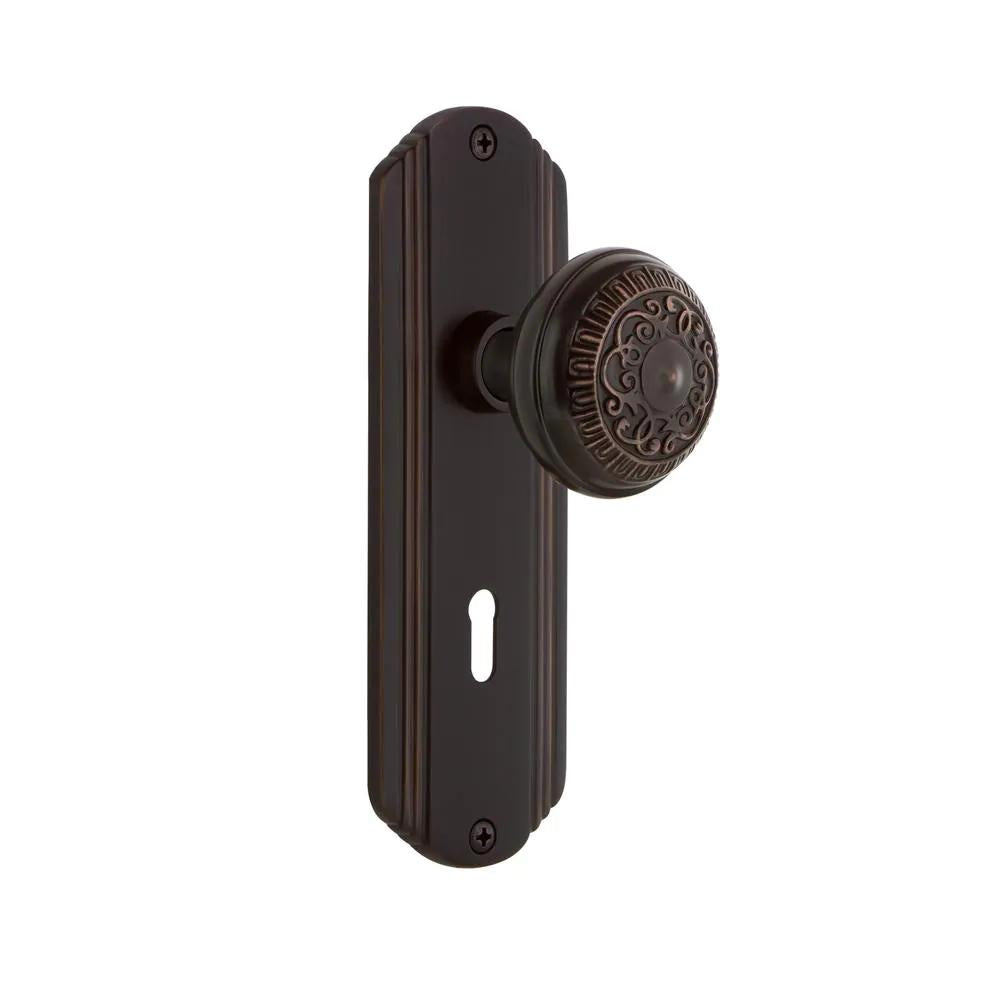 Deco Plate Interior Mortise Egg and Dart Door Knob in Timeless Bronze