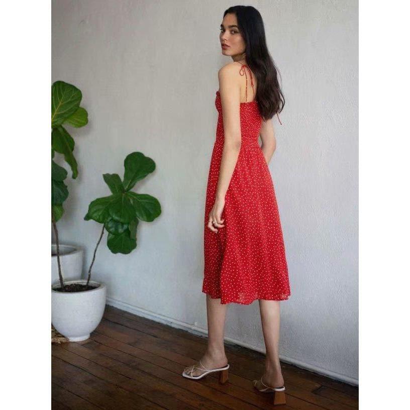 elegant spaghetti strap midi dress