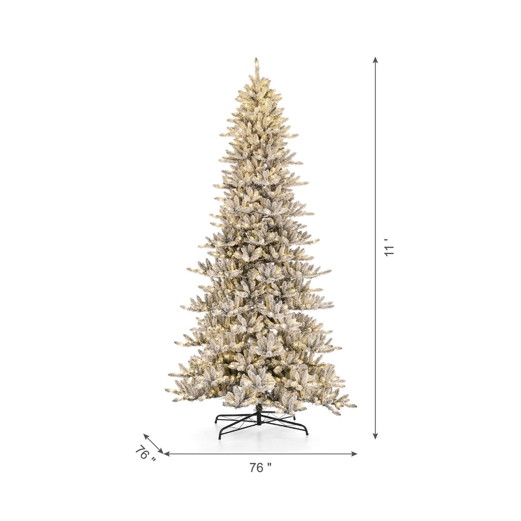 Glitzhome 11ft Pre-Lit Flocked Slim Pine Artificial Christmas Tree with 950 Warm White Lights